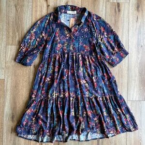 NATURAL LIFE Navy Floral Midi Dress